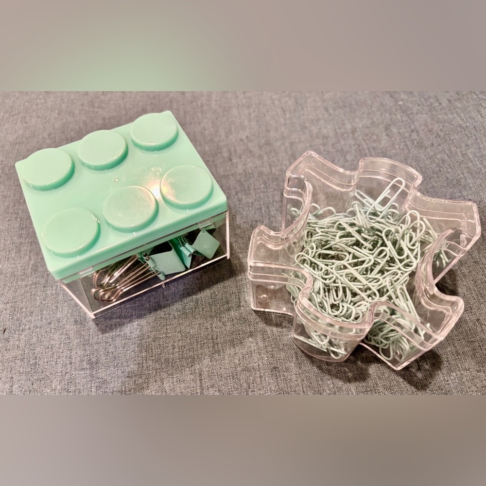 Stylish Mint Green and Clear Set of 2 Boxes of 20 Binder Clips & 220 Paper Clips